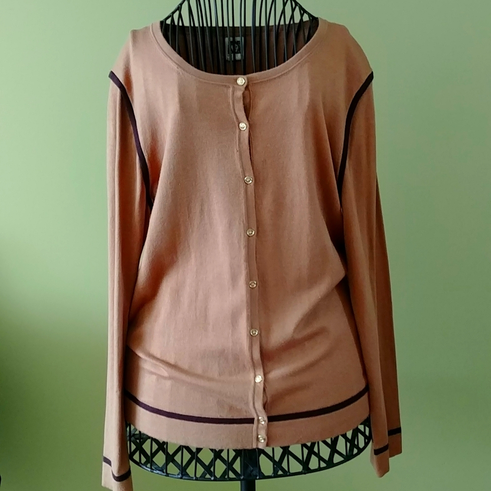 Like New Beige Sweater Cardigan size L "ANNE KLEIN" - Picture 1 of 7